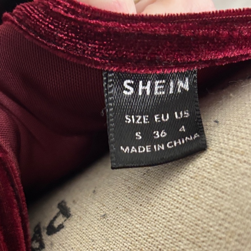 SHEIN Burgundy Velvet Long Sleeve Dress - Picture 15 of 16